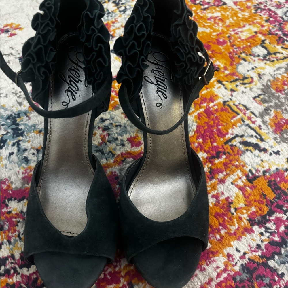 Fergie Dark Green Heels with Ruffle Detail
